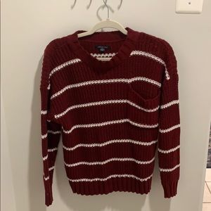 American Eagle Striped Red Sweater w/ Front Pocket
